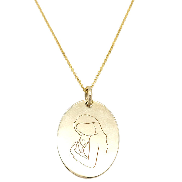 Mom and Baby Hug Oval Necklace