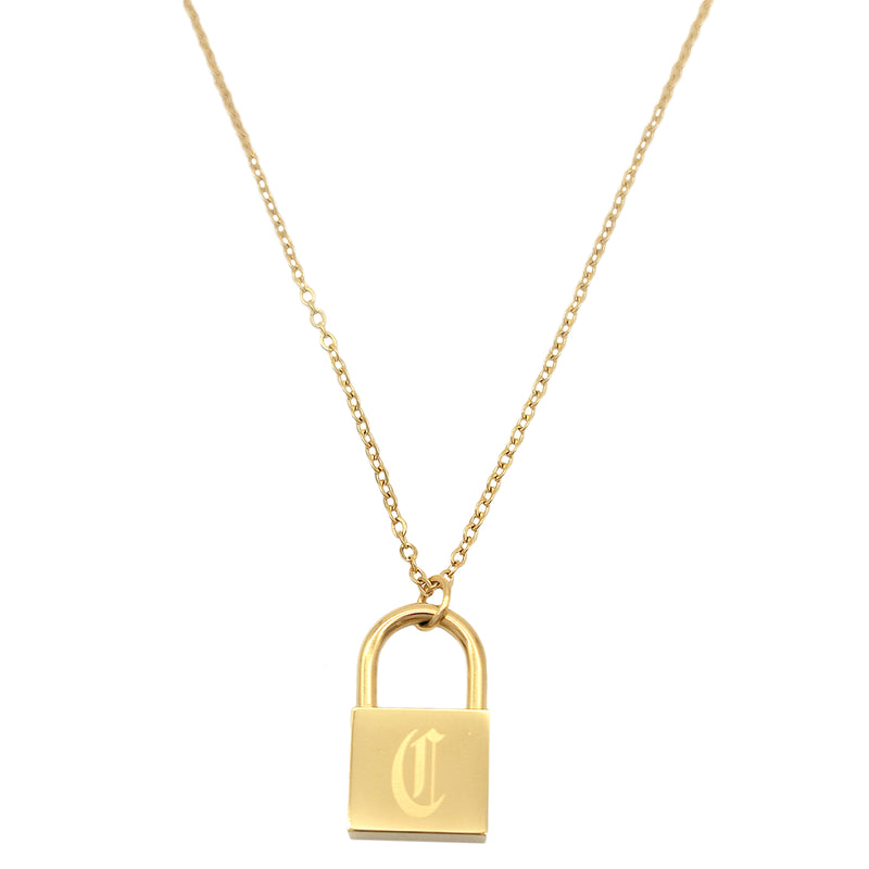 Lock Necklace with Initial Solid 925 Sterling Silver, Gold Padlock Necklace,  Initial Lock Necklace Gold Silver, Lock Initial Necklace Gift