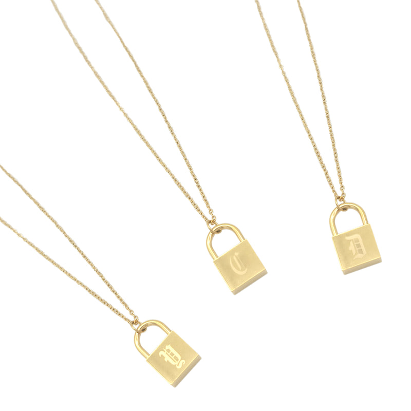 Allie Padlock Initials Paperclip Chain Necklace in Gold Plating - MYKA